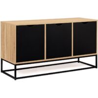 Credenza bassa a 3 ante, nera, design industriale BOSTON
