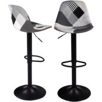 Set di 2 sgabelli da bar design con motivo patchwork nero, grigio y bianco KARL