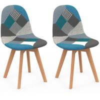 Set di 2 sedie da pranzo scandinavo con motivo patchwork blu SARA