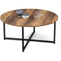 Tavolino rotondo 80 cm effetto invecchiato con design industriale HAWKINS