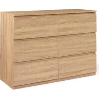 TOMI Cassettone a 6 cassetti da 110 cm in legno effetto faggio