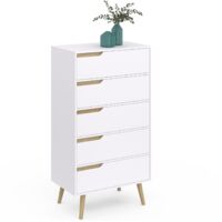 HELSINKI Cassettiera a 5 cassetti da 60 cm Chiffoniera scandinava bianca
