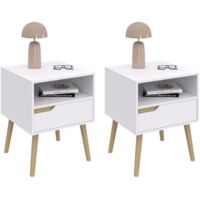 Set di 2 comodini scandinavi a 1 cassetto bianchi HELSINKI