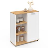 Aparador VITO de 3 estantes con armario blanco y encimera de madera de 70 cm