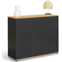 Credenza VITO 100 cm con 3 ante e 1 cassetto, nero e piano in legno