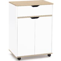 Credenza COSY con cassetto in legno bianco e ripiani in faggio L.60 CM
