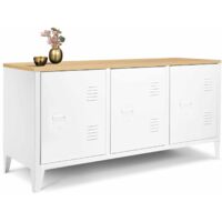 Credenza bassa ESTER 113 cm con 3 ante in metallo bianco e piano in legno dal design industriale