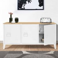 Credenza DETROIT Design Industriale 113 Cm – 3 Ante In Legno E Metallo Nero