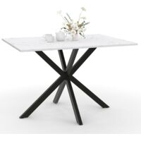 ALASKA Mesa de comedor para 4 personas con efecto mármol blanco y pata de araña de metal 110 cm