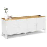 Credenza bassa ESTER 140 cm con 4 ante in metallo bianco e piano in legno dal design industriale