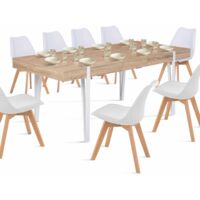 AUSTRIA Tavolo da pranzo rettangolare allungabile per 6-10 persone con gambe a spillo bianche 160-200 cm