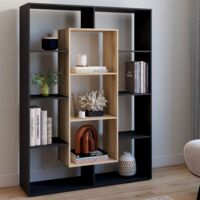 Libreria COLETTE con 11 scomparti neri ed effetto legno H.143 cm