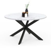 Tavolino rotondo ALASKA da 70 cm con piano in marmo bianco e gamba a ragno in metallo nero