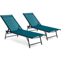 Set di 2 lettini da giardino reclinabili KAILUA in acciaio grigio antracite e tessuto blu anatra
