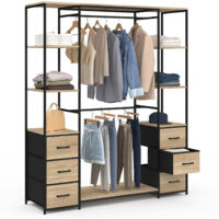 Armadio doppio UTAH + colonna doppia L. 140 cm con 6 ripiani e 6 cestini in legno e tessuto nero