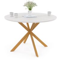 Tavolo da pranzo rotondo GISELE per 6 persone, gamba a ragno in legno, piano bianco 110 cm