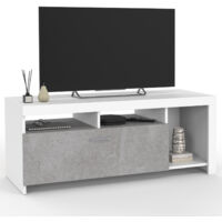 Mueble TV MALO blanco 110 cm y armario de hormigón