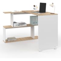JOY Scrivania angolare girevole a 180° Scaffale a S in legno effetto faggio e bianco