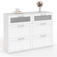 Cassettiera a 6 cassetti VITO 110 cm, legno bianco ed effetto smerigliato