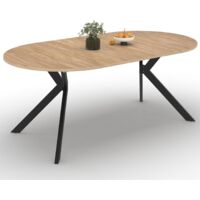 ALIX Tavolo da pranzo rotondo allungabile per 4-10 persone con gamba in legno e ragno nero 110 - 200 cm