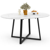Tavolo da pranzo rotondo allungabile SELMA 4-8 persone piano in marmo bianco e nero ALASKA 110 - 150 cm