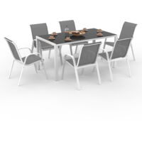 Set di mobili da giardino MADRID tavolo 150 CM e 6 sedie impilabili bianco e grigio