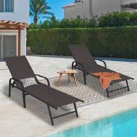 Set di 2 lettini da giardino reclinabili FIDJI in acciaio nero e tessuto grigio antracite