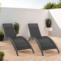Set di 2 lettini da giardino reclinabili in acciaio HAVANE in tela grigia con cuscini