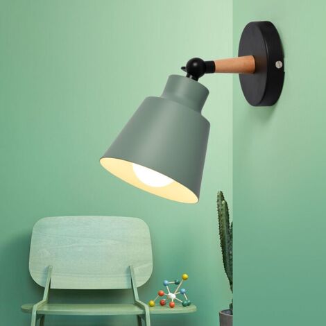 2er Wandleuchte Holz, Moderne Wandlampe Innen mit Metall Lampenschirm, Wandstrahler Art Licht Decor für Wohnzimmer Schlafzimmer (Grün)