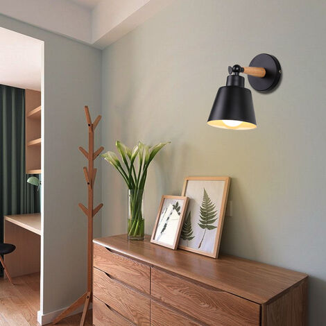 4er Wandleuchte Holz, Moderne Wandlampe Innen mit Metall Lampenschirm, Wandstrahler Art Licht Decor für Wohnzimmer Schlafzimmer (Schwarz)
