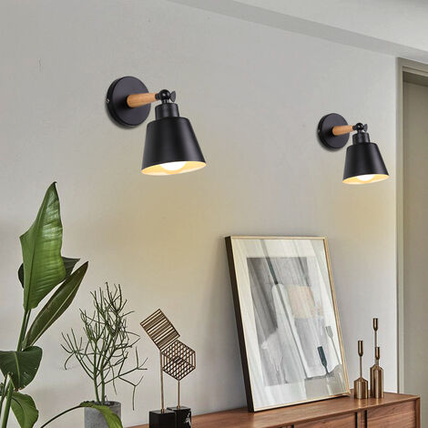 4er Wandleuchte Holz, Moderne Wandlampe Innen mit Metall Lampenschirm, Wandstrahler Art Licht Decor für Wohnzimmer Schlafzimmer (Schwarz)