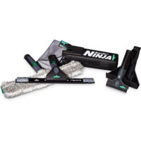UNGER ErgoTec NINJA set completo per la pulizia delle finestre 6 in 1 (incl. lavatrice, tergivetro, panno in microfibra, raschietto per vetro, fondina, secchio su cintura, per la pulizia professionale