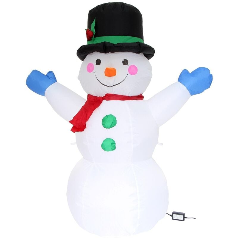 Bonhomme de neige gonflable avec chapeau noir et écharpe rouge - Hauteur  120 cm