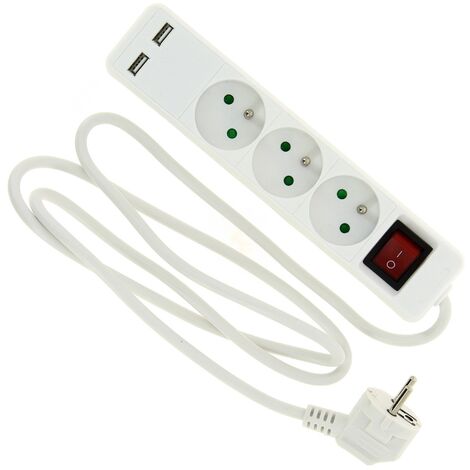 Bloc multiprise électrique (16A - 230V) 3 prises électriques et 2 prises USB