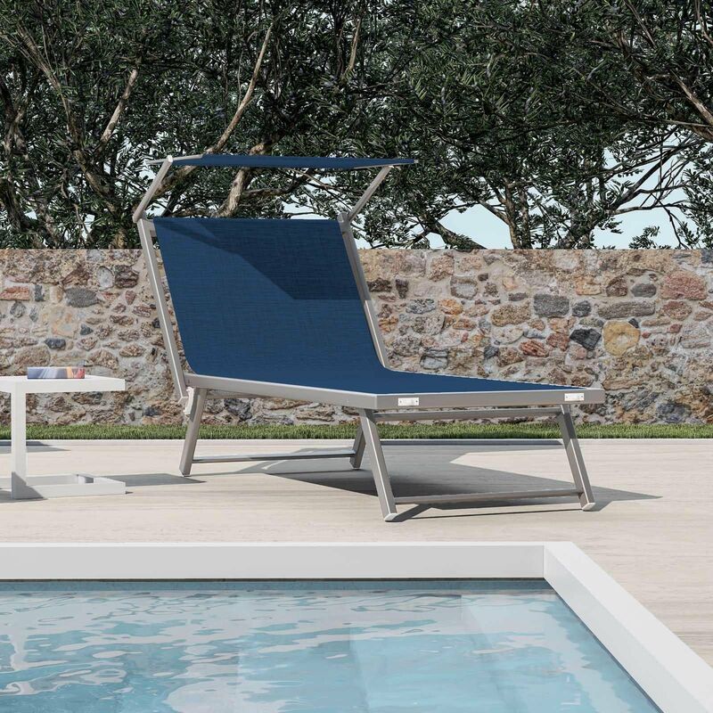 Lettino Spiaggia Pieghevole Blu 190cm - Leggero Con Schienale Regolabile E Tettuccio