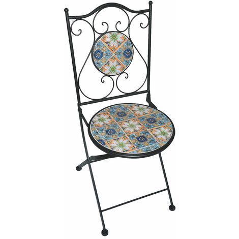 Sedia Pieghevole Da Esterno, Acciaio Verniciato, Decorazione A Mosaico Agrumi - Portata 120 Kg, Resistente Ai Raggi UV