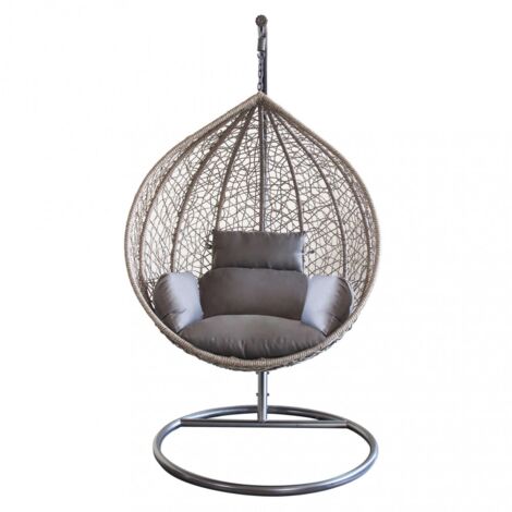 Dondolo poltrona sospesa da esterno con struttura in acciaio e wicker grigio Grace (1/3)