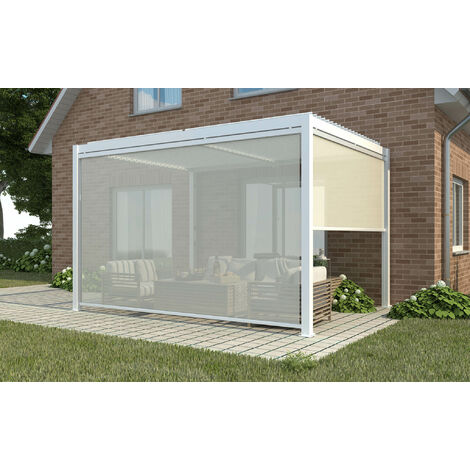 Tenda a rullo Frangisole laterale per pergola Bioclimatica con zanzariera -Bianco / Lato 4 mt