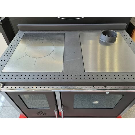 Stufa Cucina riscaldamento a Legna piano cottura in ghisa con Forno Struttura in acciaio Exclusive Inox