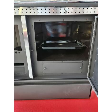 Stufa Cucina riscaldamento a Legna piano cottura in ghisa con Forno Struttura in acciaio Exclusive Inox