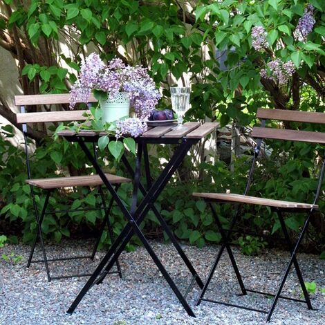 Set Da Balcone Tavolo Con Sedie Pieghevoli In Acciaio E Doghe Effetto Legno  Marrone