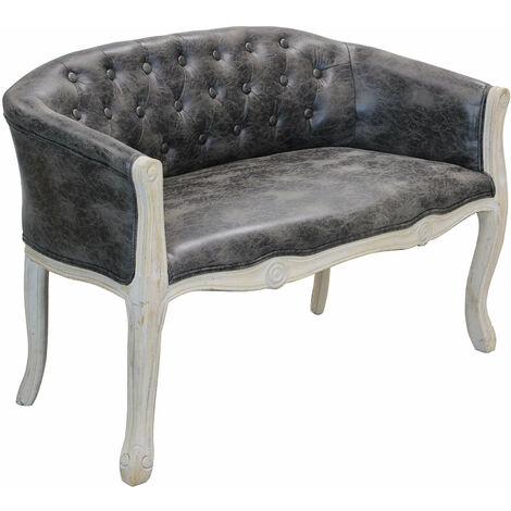 Divano vintage in pelle vintage con venature grigie struttura in legno decorata Parigino (1/2)