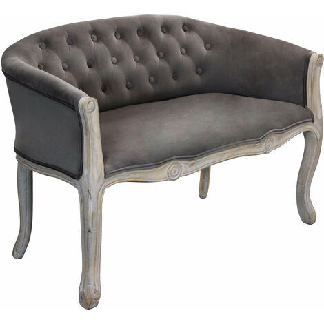 Divano vintage in velluto Taupe con struttura in legno decorata Parigino (1/2)