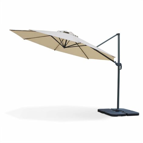 Ombrellone a da giardino a palo laterale in alluminio con telo tondo Ø350 cm in poliestere Premium Beige