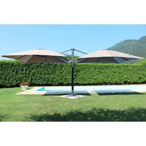Ombrellone doppio da giardino a palo centrale 6,35x3 mt con struttura in alluminio Gemini - Gray