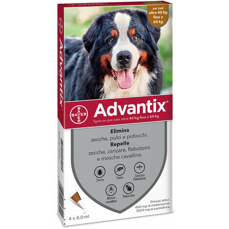 Advantix per cani da 40 a 60 Kg Spot-On repellente contro pulci zecche zanzare BAYER - 4 Pipette