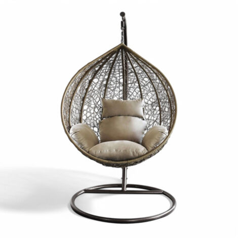 Dondolo sospeso ovale con struttura in metallo e seduta in wicker 195x105x120cm - Marrone (1/5)
