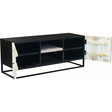 Mobile TV Azkoeesy 180 Cm In Legno E Nero | Design Moderno Con 5 Ante E Ripiani | Perfetto Per Soggiorno Con Tanto Spazio