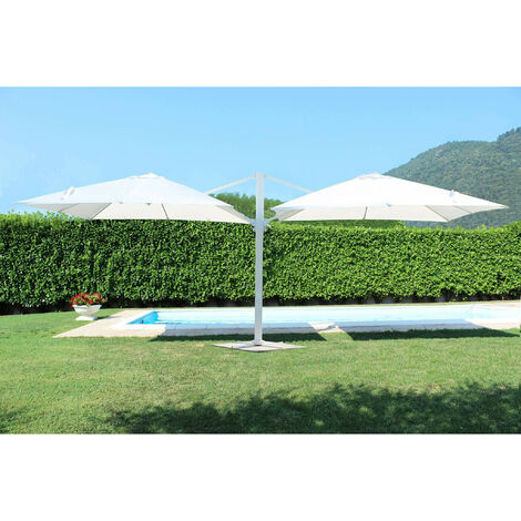 Ombrellone doppio da giardino a palo centrale  6,35x3 mt con struttura in alluminio Gemini -  White