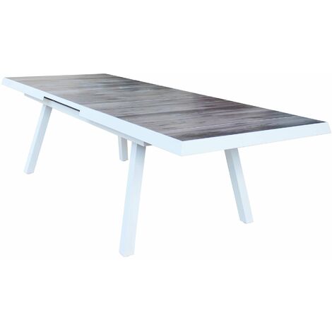Tavolo allungabile da esterno giardino in alluminio con piano in gres effetto legno 205/265 cm Lincoln - White